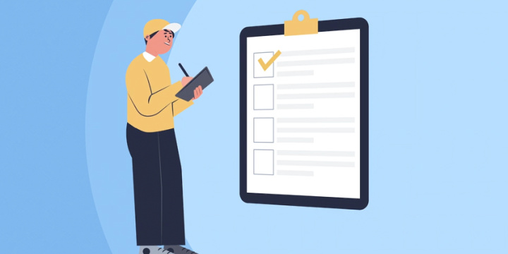 Visuele weergave van een checklist en een onderzoeker die afvinkt
