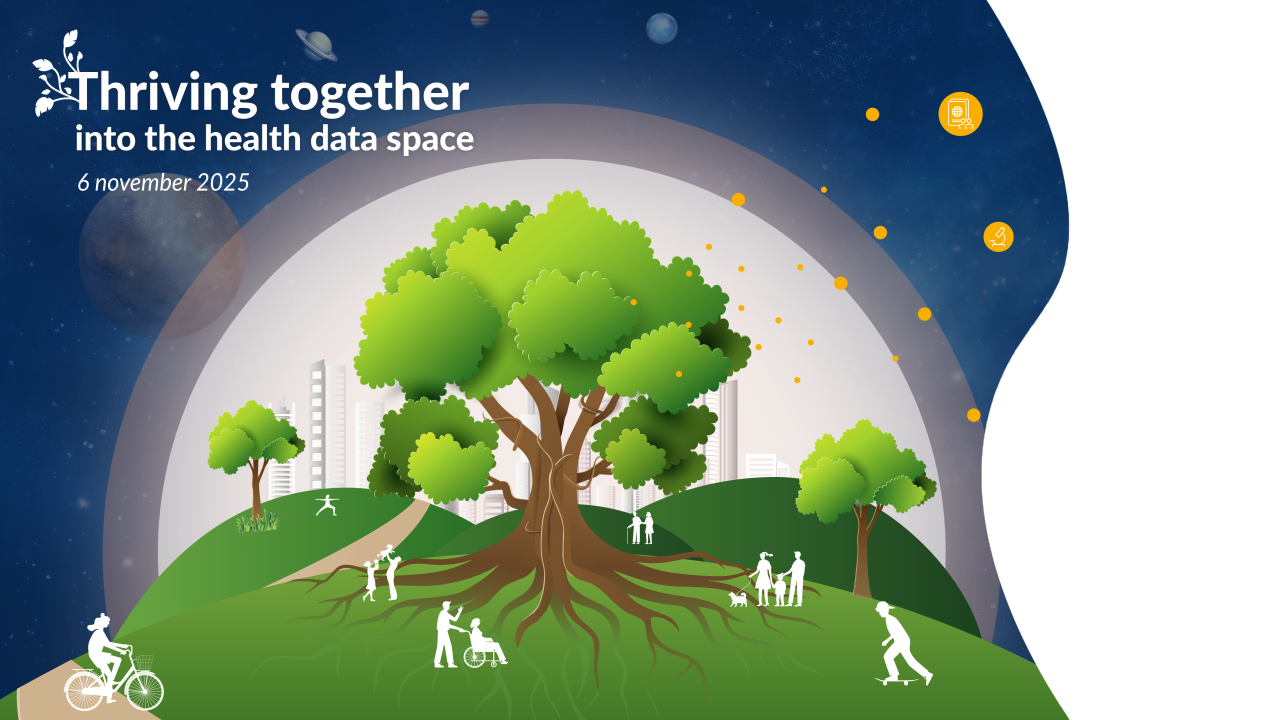 Banner HRI Conferentie 6 november met als thema Thriving together in the Health Data Space
